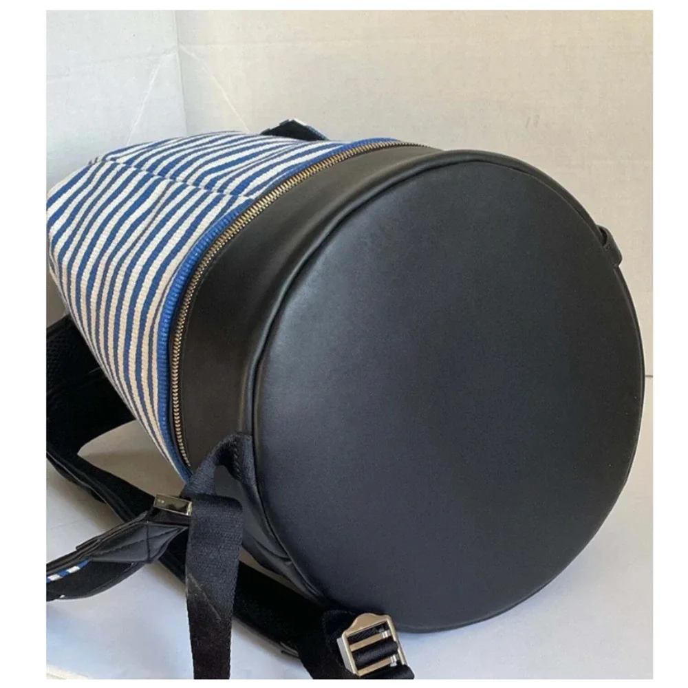 XL Roll Top Travel Backpack Blue Canvas Leather Weekender Duffel